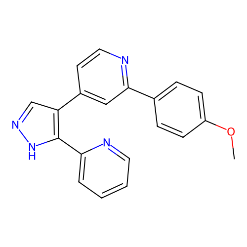 2-[4-methoxyphenyl]-4-(3-pyridin-2-yl-1H-pyrazol-4-yl)pyridine structure
