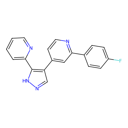 2-(4-fluorophenyl)-4-(3-(pyridin-2-yl)-1H-pyrazol-4-yl)pyridine structure