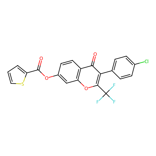 [3-(4-chlorophenyl)-4-oxo-2-(trifluoromethyl)chromen-7-yl] Thiophene-2-carboxylate structure
