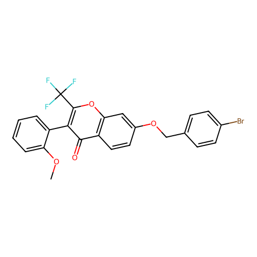 7-((4-bromobenzyl)oxy)-3-(2-methoxyphenyl)-2-(trifluoromethyl)-4H-chromen-4-one structure