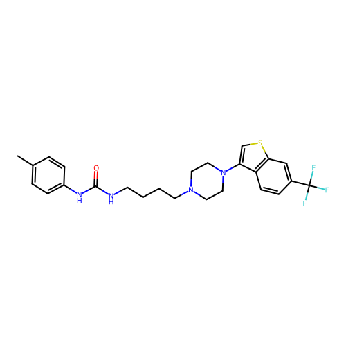 1-p-Tolyl-3-(4-(4-(6-trifluoromethylbenzo(b)thien-3-yl)piperazin-1-yl)butyl)urea structure