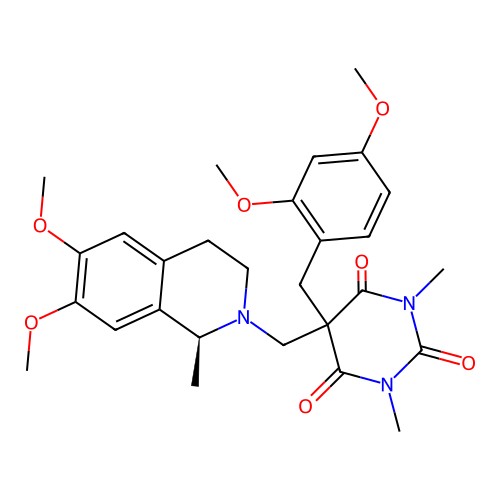 (S)-5-((6,7-dimethoxy-1-methyl-3,4-dihydroisoquinolin-2(1H)-yl)methyl)-5-(2,4-dimethoxybenzyl)-1,3-dimethylpyrimidine-2,4,6(1H,3H,5H)-trione structure