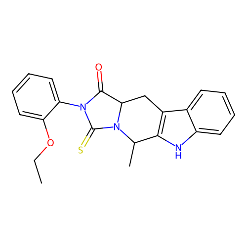 2-(2-ethoxyphenyl)-5-methyl-3-thioxo-2,3,5,6,11,11a-hexahydro-1H-imidazo[1',5':1,6]pyrido[3,4-b]indol-1-one structure