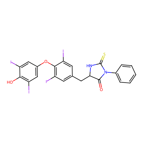 5-(4-(4-hydroxy-3,5-diiodophenoxy)-3,5-diiodobenzyl)-3-phenyl-2-thioxoimidazolidin-4-one structure