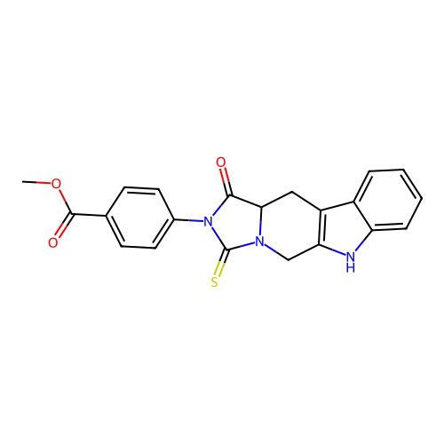 methyl 4-(1-oxo-3-thioxo-11,11a-dihydro-1H-imidazo[1',5':1,6]pyrido[3,4-b]indol-2(3H,5H,6H)-yl)benzoate structure