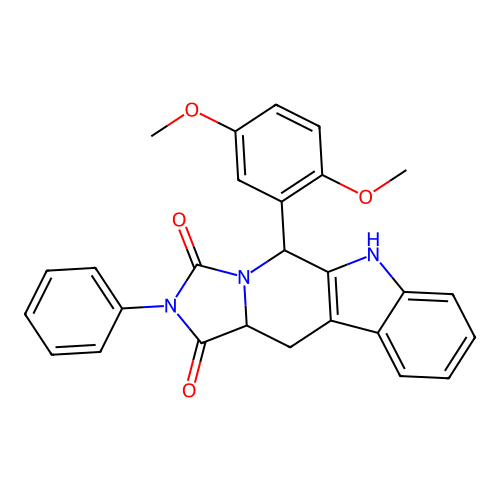 5-(2,5-dimethoxyphenyl)-2-phenyl-5,6,11,11a-tetrahydro-1H-imidazo[1',5':1,6]pyrido[3,4-b]indole-1,3(2H)-dione structure