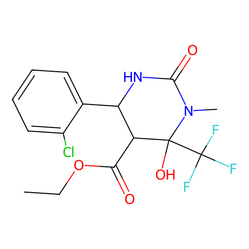 ethyl 4-(2-chlorophenyl)-6-hydroxy-1-methyl-2-oxo-6-(trifluoromethyl)hexahydropyrimidine-5-carboxylate structure