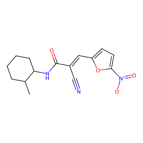 2-cyano-N-(2-methylcyclohexyl)-3-(5-nitrofuran-2-yl)prop-2-enamide structure