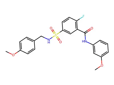 2-fluoro-5-(N-(4-methoxybenzyl)sulfamoyl)-N-(3-methoxyphenyl)benzamide structure