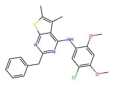 2-benzyl-N-(5-chloro-2,4-dimethoxyphenyl)-5,6-dimethylthieno[2,3-d]pyrimidin-4-amine structure