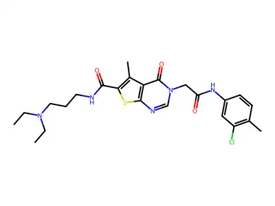 3-{2-[(3-chloro-4-methylphenyl)amino]-2-oxoethyl}-N-[3-(diethylamino)propyl]-5-methyl-4-oxo-3,4-dihydrothieno[2,3-d]pyrimidine-6-carboxamide structure