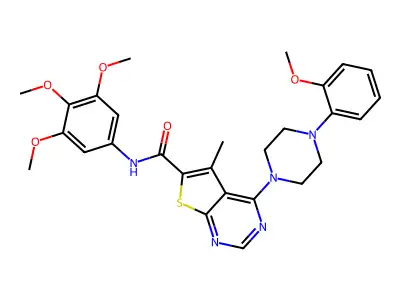 4-[4-(2-methoxyphenyl)piperazin-1-yl]-5-methyl-N-(3,4,5-trimethoxyphenyl)thieno[2,3-d]pyrimidine-6-carboxamide structure