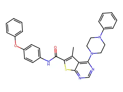 5-methyl-N-(4-phenoxyphenyl)-4-(4-phenylpiperazin-1-yl)thieno[2,3-d]pyrimidine-6-carboxamide structure