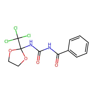 N-((2-(trichloromethyl)-1,3-dioxolan-2-yl)carbamoyl)benzamide structure