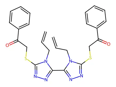 2,2'-((4,4'-diallyl-4H,4'H-[3,3'-bi(1,2,4-triazole)]-5,5'-diyl)bis(sulfanediyl))bis(1-phenylethanone) structure