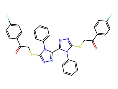 2,2'-((4,4'-diphenyl-4H,4'H-[3,3'-bi(1,2,4-triazole)]-5,5'-diyl)bis(sulfanediyl))bis(1-(4-fluorophenyl)ethanone) structure