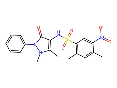 N-(1,5-dimethyl-3-oxo-2-phenylpyrazol-4-yl)-2,4-dimethyl-5-nitrobenzenesulfonamide structure
