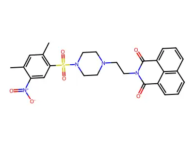 2-[2-[4-(2,4-dimethyl-5-nitrophenyl)sulfonylpiperazin-1-yl]ethyl]benzo[de]isoquinoline-1,3-dione structure