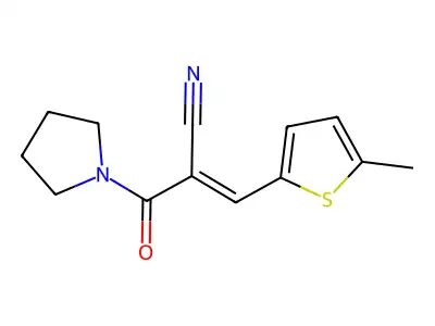(E)-3-(5-methylthiophen-2-yl)-2-(pyrrolidine-1-carbonyl)prop-2-enenitrile structure