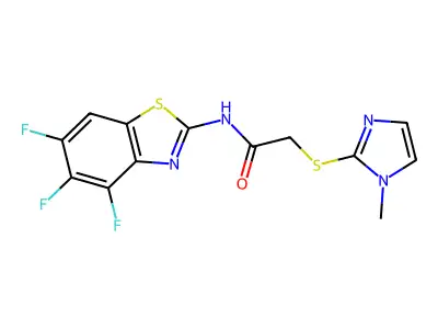 2-(1-methylimidazol-2-yl)sulfanyl-N-(4,5,6-trifluoro-1,3-benzothiazol-2-yl)acetamide structure