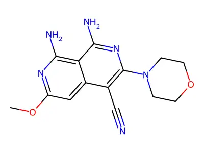 1,8-Diamino-6-methoxy-3-morpholin-4-yl-2,7-naphthyridine-4-carbonitrile structure