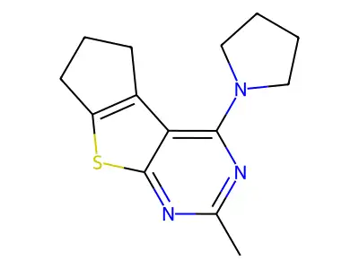 6,7-Dihydro-2-methyl-4-(1-pyrrolidinyl)-5H-cyclopenta[4,5]thieno[2,3-d]pyrimidine structure