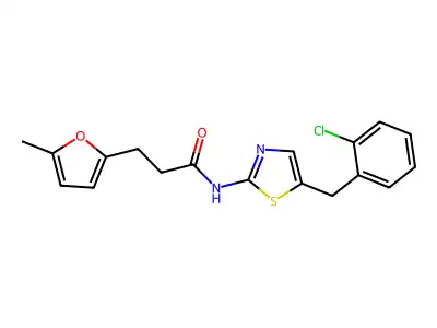 N-(5-(2-chlorobenzyl)thiazol-2-yl)-3-(5-methylfuran-2-yl)propanamide structure