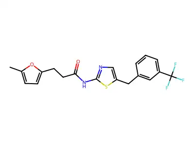 3-(5-methylfuran-2-yl)-N-(5-(3-(trifluoromethyl)benzyl)thiazol-2-yl)propanamide structure