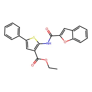 Ethyl 2-(benzo[d]furan-2-ylcarbonylamino)-5-phenylthiophene-3-carboxylate structure