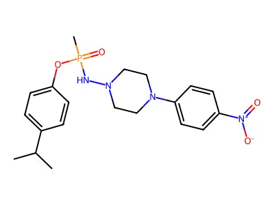 N-[methyl-(4-propan-2-ylphenoxy)phosphoryl]-4-(4-nitrophenyl)piperazin-1-amine structure