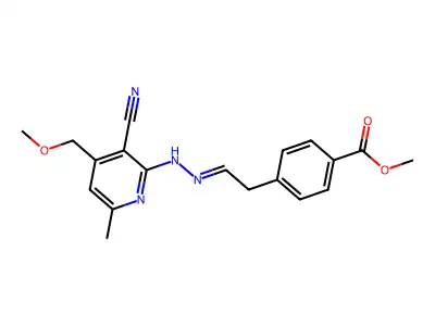 Methyl 4-(2-{2-[3-cyano-4-(methoxymethyl)-6-methylpyridin-2-yl]hydrazinylidene}ethyl)benzoate structure