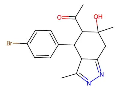1-[4-(4-bromophenyl)-6-hydroxy-3,6-dimethyl-4,5,6,7-tetrahydro-3aH-indazol-5-yl]ethanone structure