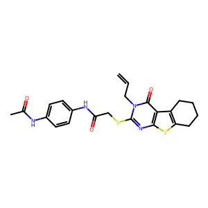 N-[4-(acetylamino)phenyl]-2-(4-oxo-3-prop-2-enyl(3,5,6,7,8-pentahydrobenzo[b]t hiopheno[2,3-d]pyrimidin-2-ylthio))acetamide structure