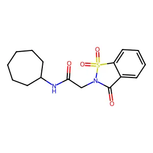 N-cycloheptyl-2-(1,1,3-trioxo-1,2-benzothiazol-2-yl)acetamide structure