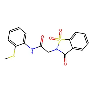 N-(2-methylsulfanylphenyl)-2-(1,1,3-trioxo-1,2-benzothiazol-2-yl)acetamide structure