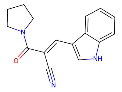(E)-3-(1H-indol-3-yl)-2-(pyrrolidine-1-carbonyl)prop-2-enenitrile structure