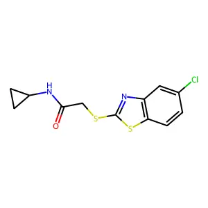 2-[(5-chloro-1,3-benzothiazol-2-yl)sulfanyl]-N-cyclopropylacetamide structure