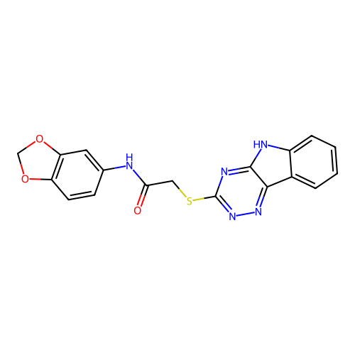 N-(1,3-benzodioxol-5-yl)-2-(5H-[1,2,4]triazino[5,6-b]indol-3-ylsulfanyl)acetamide structure