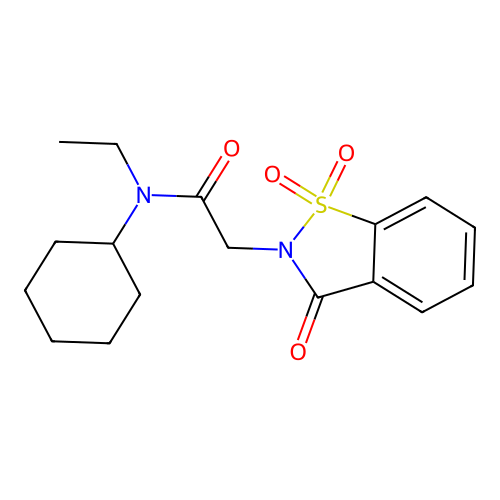 N-cyclohexyl-N-ethyl-2-(1,1,3-trioxo-1,2-benzothiazol-2-yl)acetamide structure