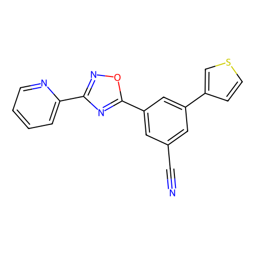3-(3-Pyridin-2-yl-1,2,4-oxadiazol-5-yl)-5-thiophen-3-ylbenzonitrile structure