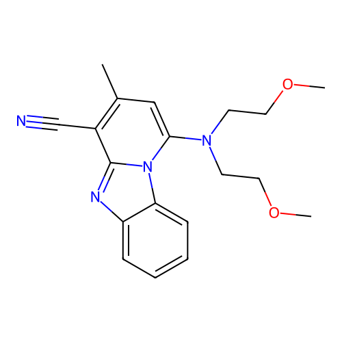1-[Bis(2-methoxyethyl)amino]-3-methylpyrido[1,2-a]benzimidazole-4-carbonitrile structure