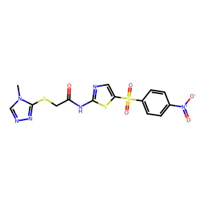 2-[(4-methyl-1,2,4-triazol-3-yl)sulfanyl]-N-[5-(4-nitrophenyl)sulfonyl-1,3-thiazol-2-yl]acetamide structure