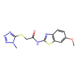 N-(6-methoxy-1,3-benzothiazol-2-yl)-2-(1-methyltetrazol-5-yl)sulfanylacetamide structure