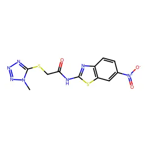 2-(1-methyltetrazol-5-yl)sulfanyl-N-(6-nitro-1,3-benzothiazol-2-yl)acetamide structure