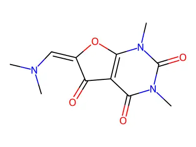 (E)-6-((Dimethylamino)methylene)-1,3-dimethylfuro[2,3-d]pyrimidine-2,4,5(1H,3H,6H)-trione structure