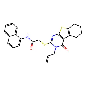 N-naphthyl-2-(4-oxo-3-prop-2-enyl(3,5,6,7,8-pentahydrobenzo[b]thiopheno[2,3-d] pyrimidin-2-ylthio))acetamide structure