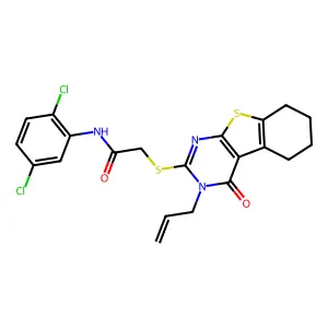 N-(2,5-dichlorophenyl)-2-(4-oxo-3-prop-2-enyl(3,5,6,7,8-pentahydrobenzo[b]thio pheno[2,3-d]pyrimidin-2-ylthio))acetamide structure