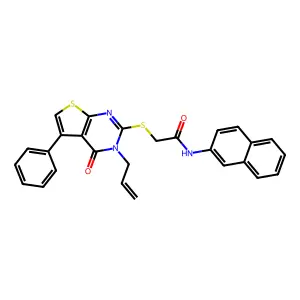N-(naphthalen-2-yl)-2-{[4-oxo-5-phenyl-3-(prop-2-en-1-yl)-3H,4H-thieno[2,3-d]pyrimidin-2-yl]sulfanyl}acetamide structure
