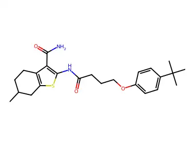 2-[4-(4-TERT-BUTYLPHENOXY)BUTANAMIDO]-6-METHYL-4,5,6,7-TETRAHYDRO-1-BENZOTHIOPHENE-3-CARBOXAMIDE structure