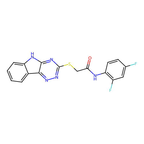 N-(2,4-difluorophenyl)-2-(5H-[1,2,4]triazino[5,6-b]indol-3-ylsulfanyl)acetamide structure